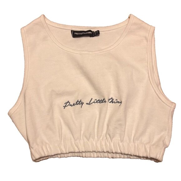 Pretty Little Thing White Textured Sleeveless Crop Top Women’s Size 6 - Picture 3 of 6